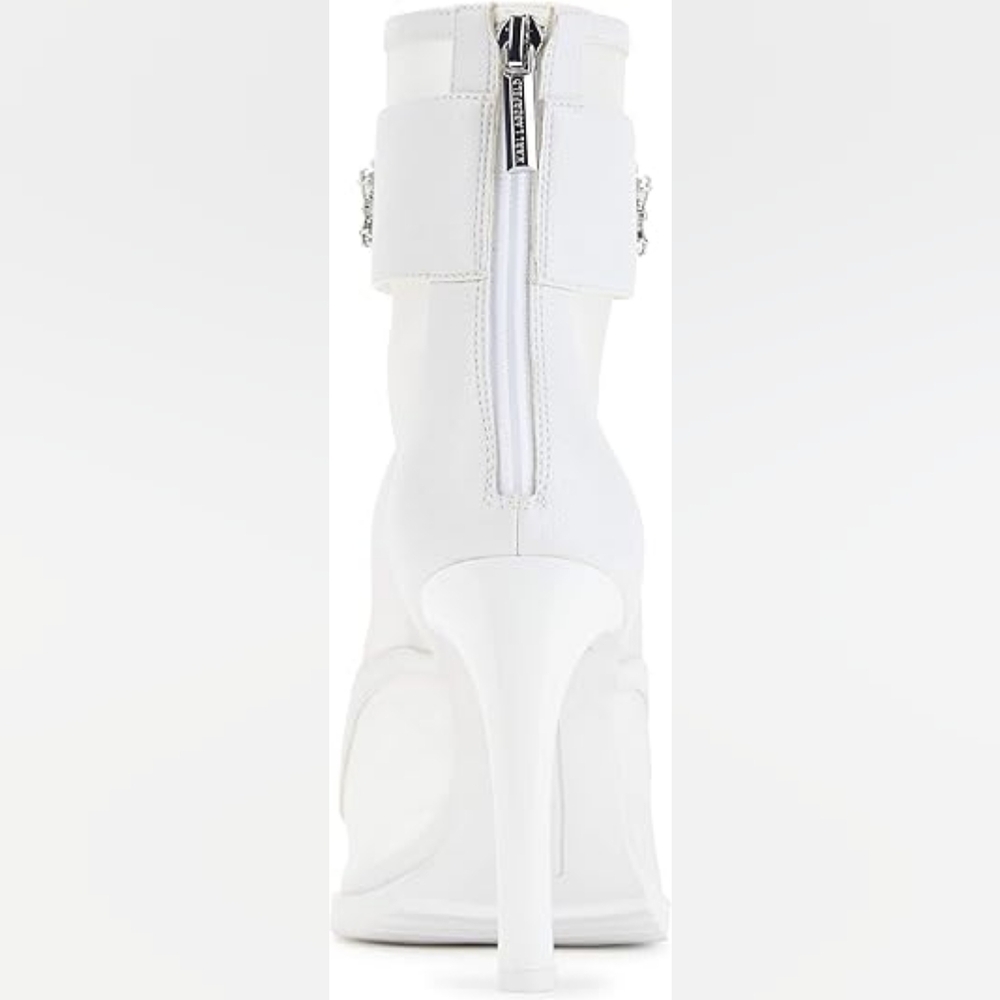 Karl Lagerfeld Paris Women's White Blayze Lug Sole Peep Toe Bootie Size 7 - Picture 3 of 10